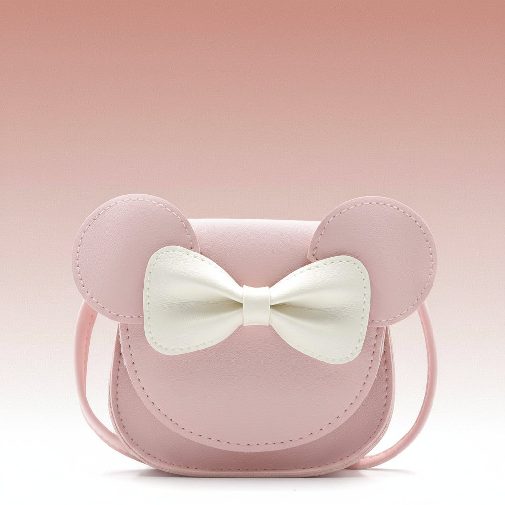 Borsetta da ragazza con topolino carino a tracolla con fiocco in pelle sintetica mini borsa a mano
