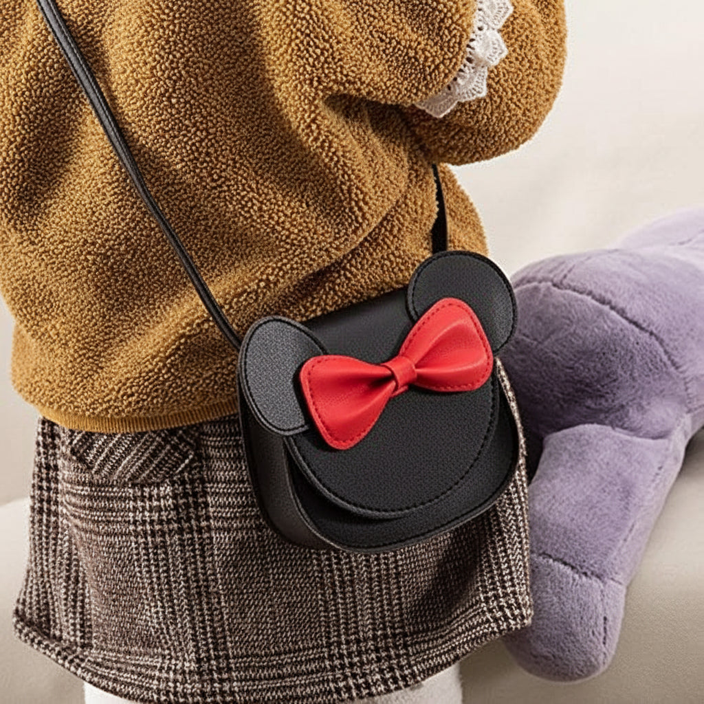 Borsetta da ragazza con topolino carino a tracolla con fiocco in pelle sintetica mini borsa a mano