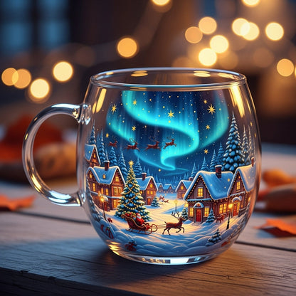 Tazza di Vetro Natalizia Motivi Invernali Tazza Festiva per Bevande Calde