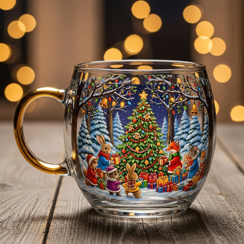 Tazza di Vetro Natalizia Motivi Invernali Tazza Festiva per Bevande Calde