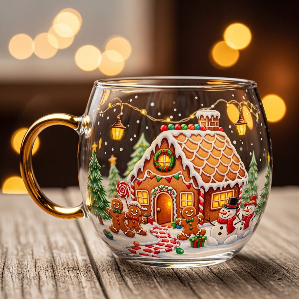 Tazza di Vetro Natalizia Motivi Invernali Tazza Festiva per Bevande Calde