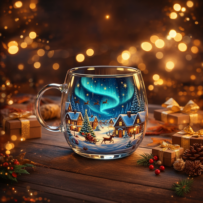 Tazza di Vetro Natalizia Motivi Invernali Tazza Festiva per Bevande Calde