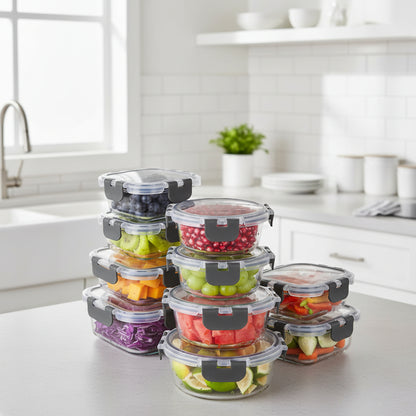 Juego de recipientes de vidrio para alimentos herméticos de borosilicato para preparación de comidas