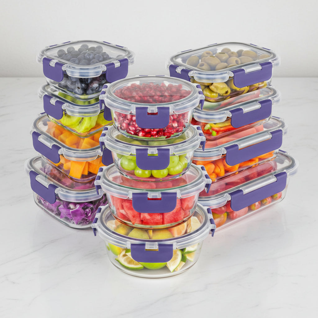 Juego de recipientes de vidrio para alimentos herméticos de borosilicato para preparación de comidas