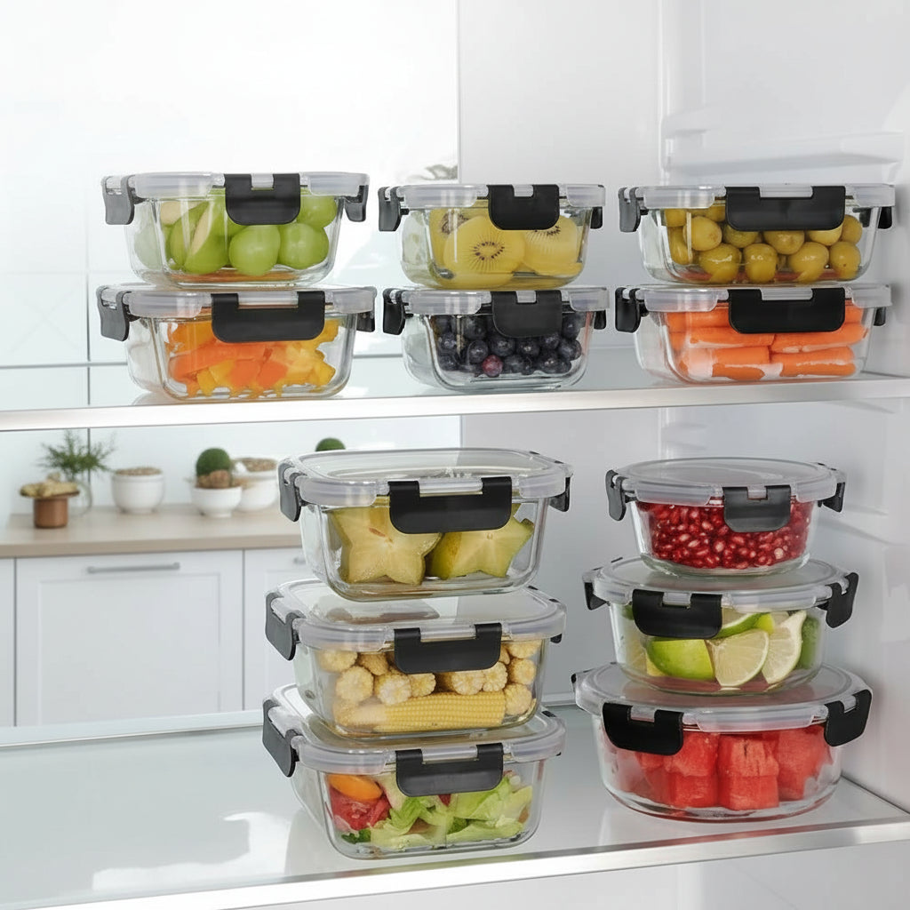 Juego de recipientes de vidrio para alimentos herméticos de borosilicato para preparación de comidas