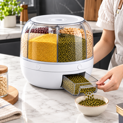 Recipiente de almacenamiento de cereales con tapa hermética, compartimento y apilable