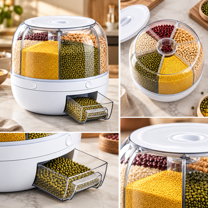 Recipiente de almacenamiento de cereales con tapa hermética, compartimento y apilable