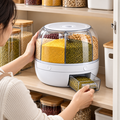 Recipiente de almacenamiento de cereales con tapa hermética, compartimento y apilable