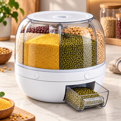Recipiente de almacenamiento de cereales con tapa hermética, compartimento y apilable