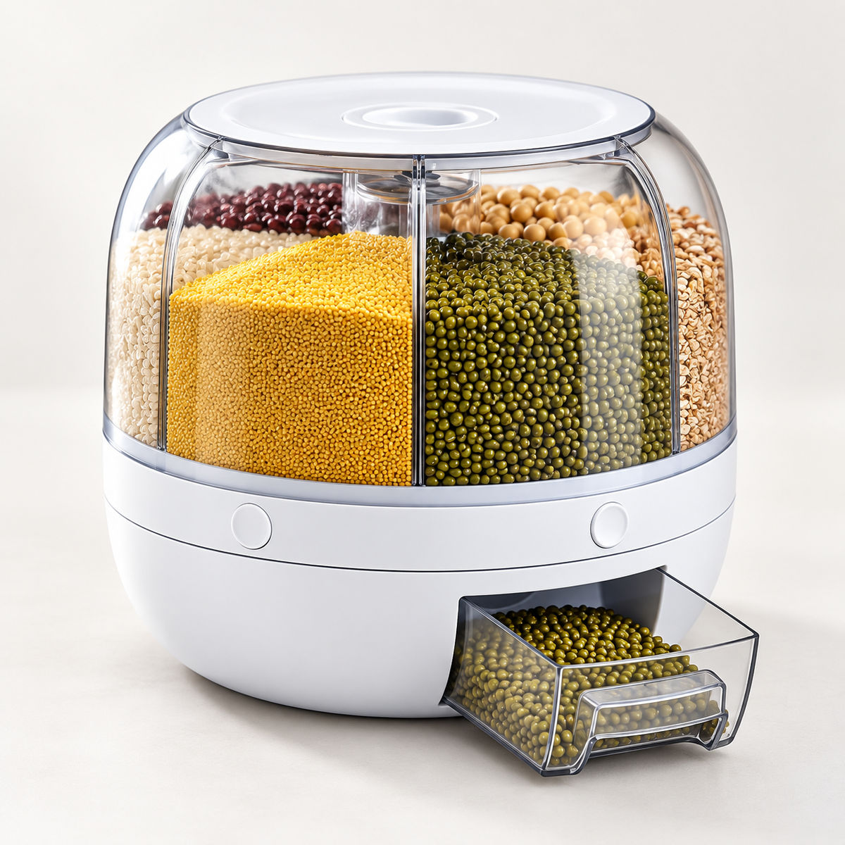 Recipiente de almacenamiento de cereales con tapa hermética, compartimento y apilable