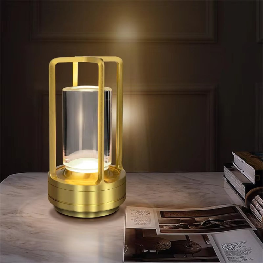 Lampada da tavolo moderna cilindro in metallo luce LED decorazione d'accento