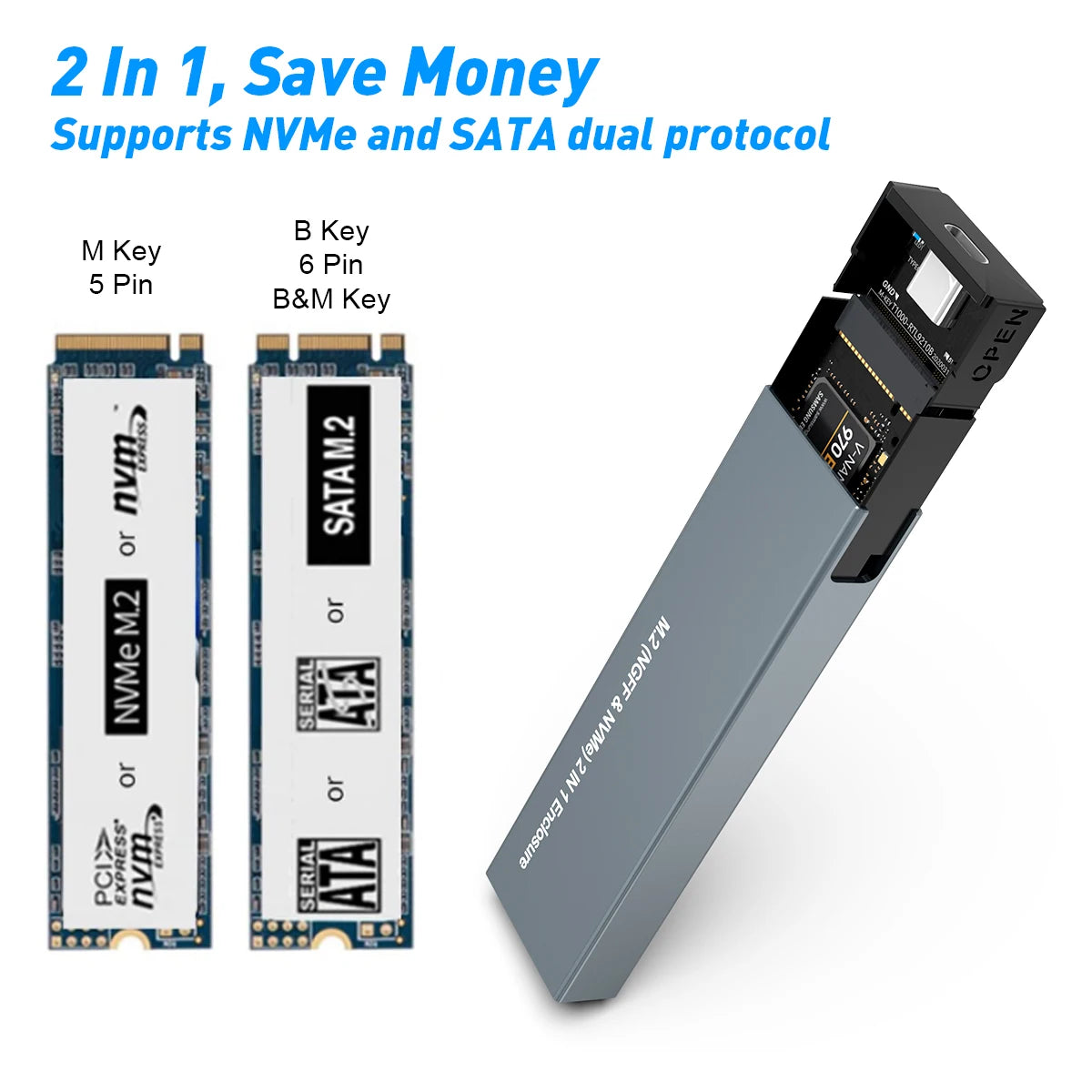 כונן קשיח חיצוני נייד SSD מארז USB C NVMe SATA