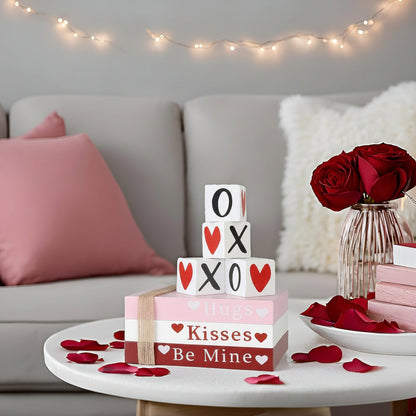 Decoração de Mesa Empilhamento de Livros de Madeira com Coração para Dia dos Namorados Sinais de Estante