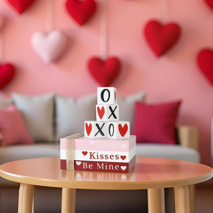 Decoração de Mesa Empilhamento de Livros de Madeira com Coração para Dia dos Namorados Sinais de Estante