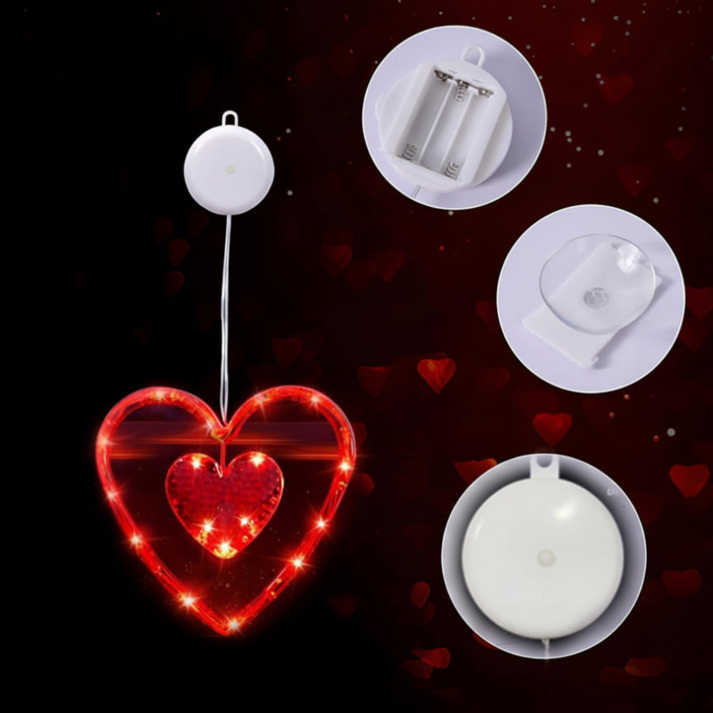 Luces LED Corazón Ventana Ventosa Decoración Romántica a Pilas