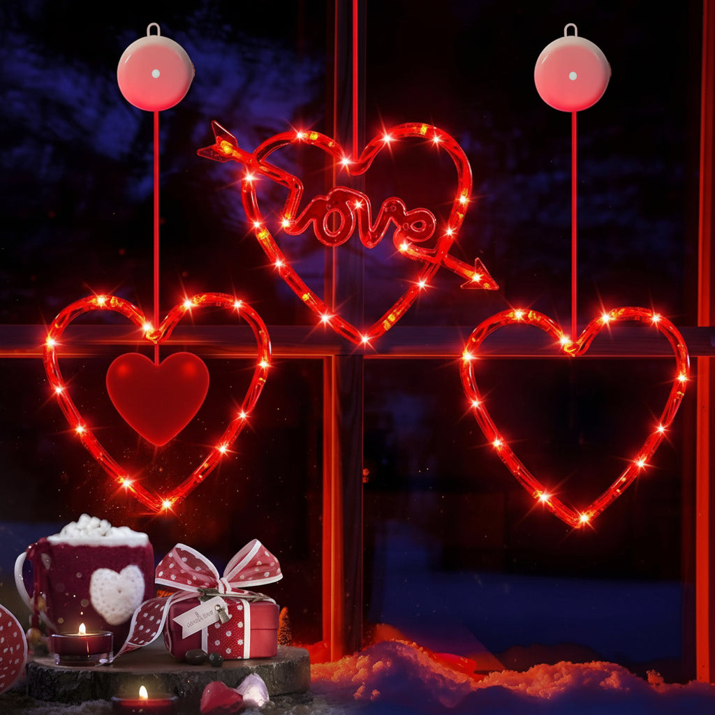Luces LED Corazón Ventana Ventosa Decoración Romántica a Pilas