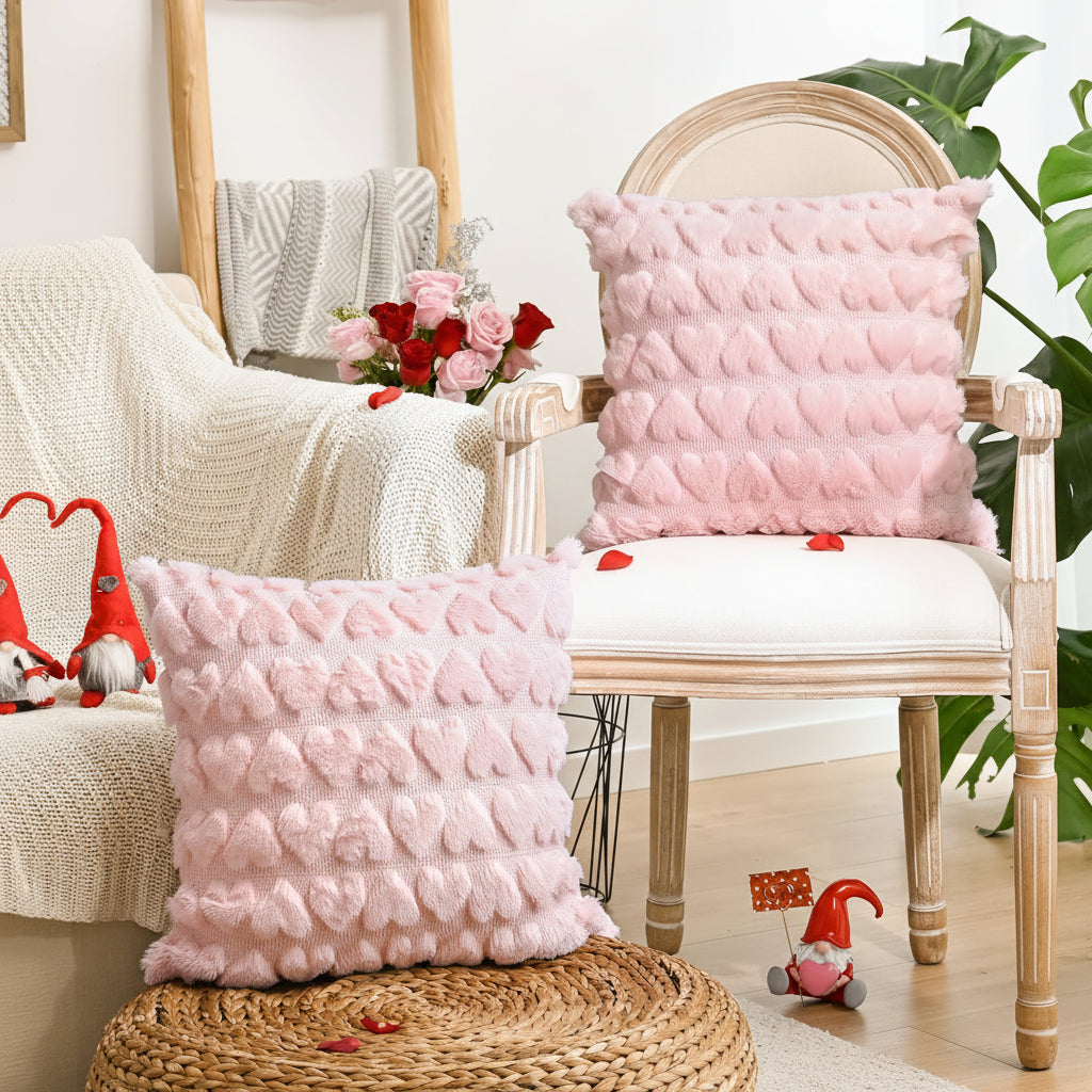 Fundas de Almohada con Diseño de Corazones Rosadas de Poliéster para San Valentín