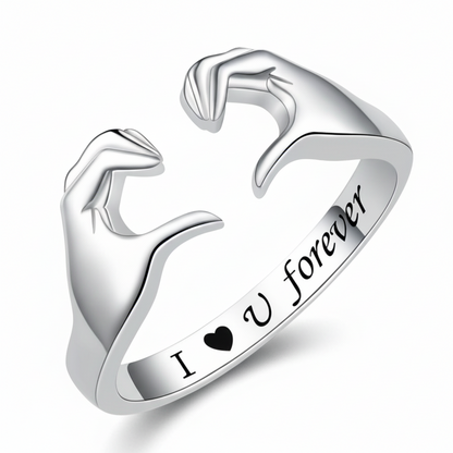 Anello Regolabile Abbraccio Amore Placcato Oro Bianco in Lega di Zinco