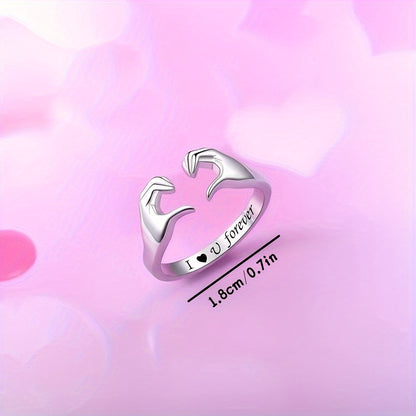 Anello Regolabile Abbraccio Amore Placcato Oro Bianco in Lega di Zinco
