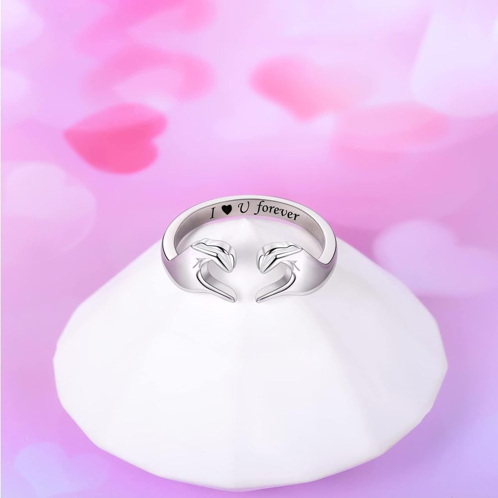 Anello Regolabile Abbraccio Amore Placcato Oro Bianco in Lega di Zinco