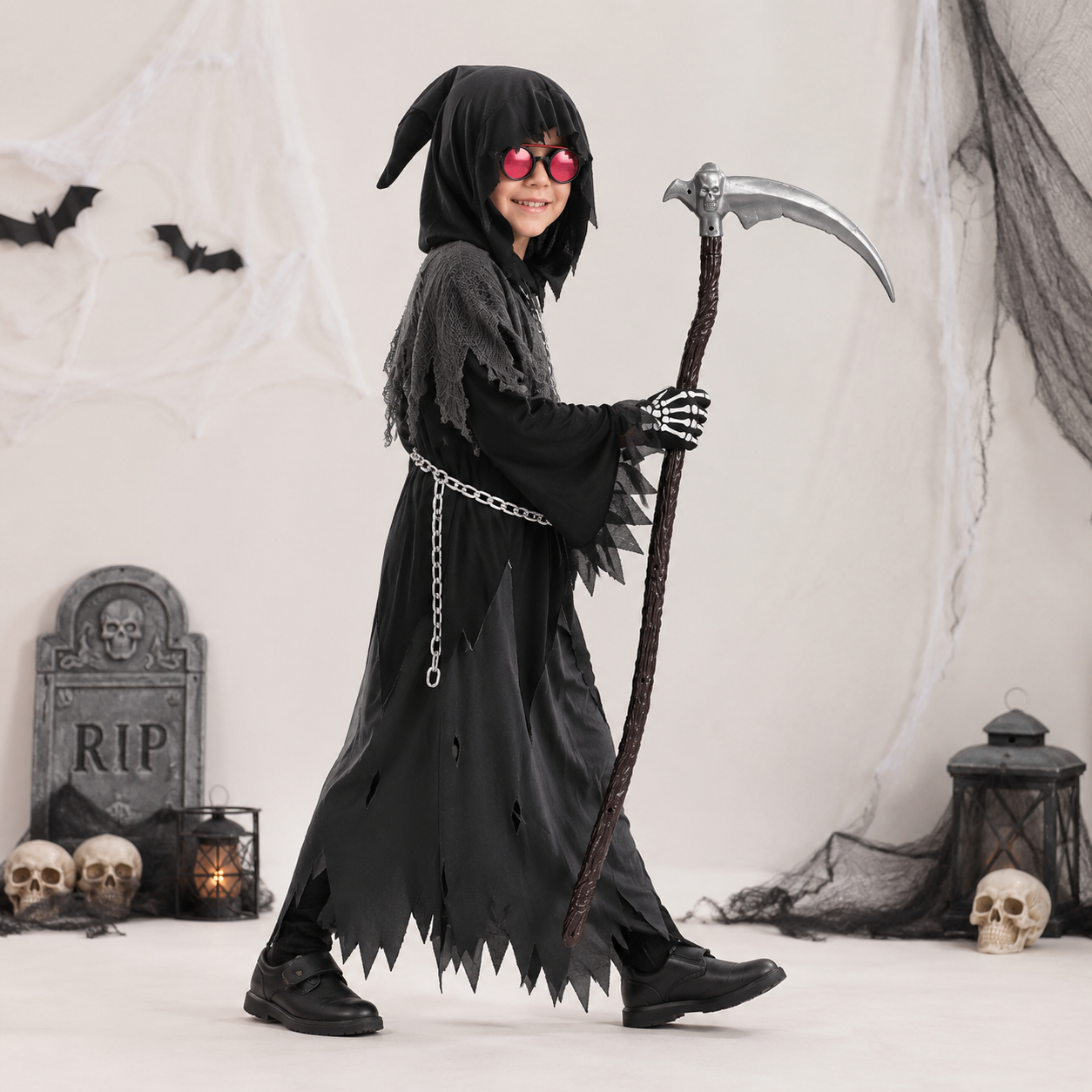 Fatos de Halloween Conjunto de Túnica com Capuz do Ceifador