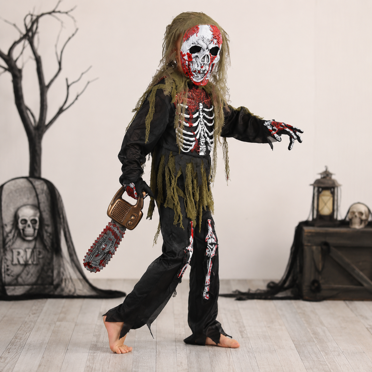 Costume di Halloween Scheletro Zombie Maschera Completo