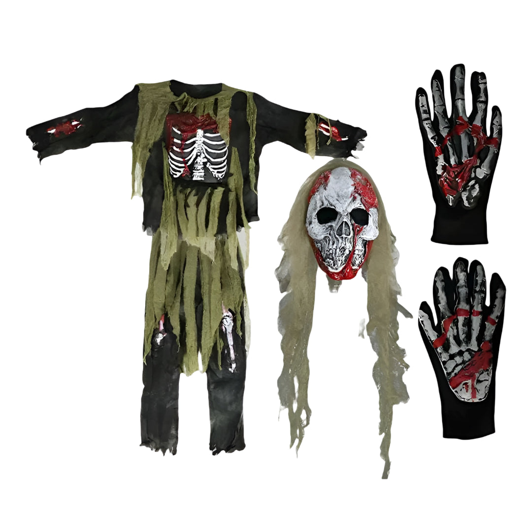 Costume di Halloween Scheletro Zombie Maschera Completo