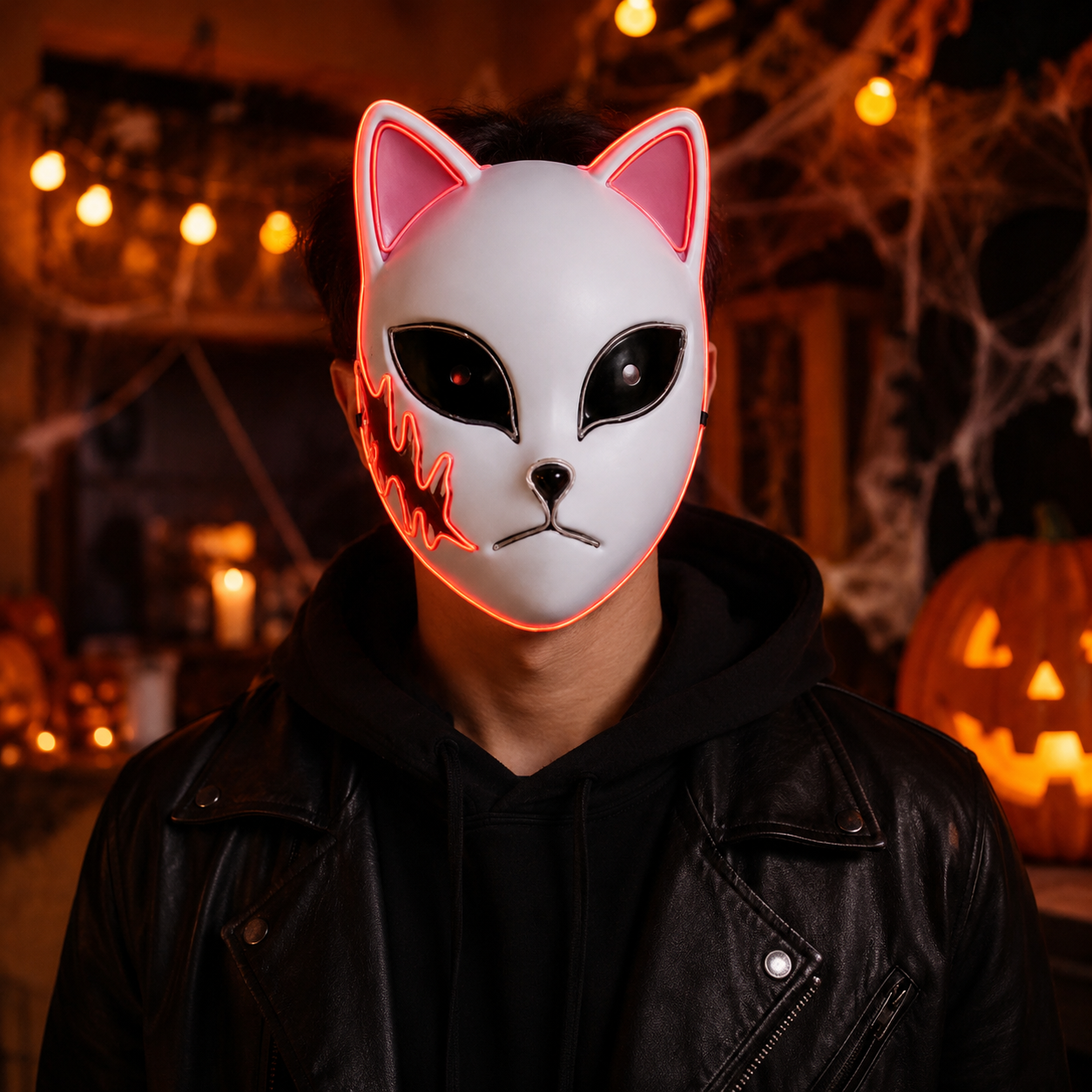 Maschera di Halloween con Design Gatto, Maschera Costume con Luci LED Illuminate