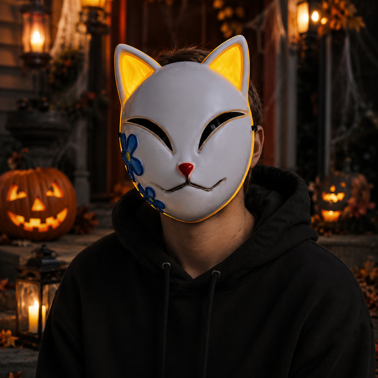 Maschera di Halloween con Design Gatto, Maschera Costume con Luci LED Illuminate
