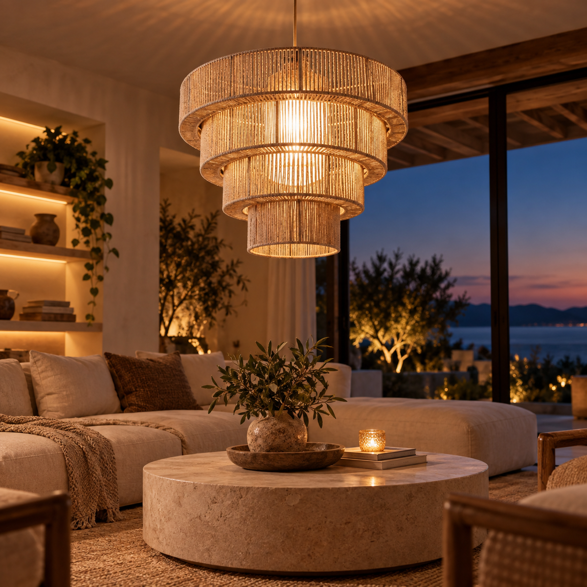 Håndlavet loftlampe med justerbar højde og moderne design