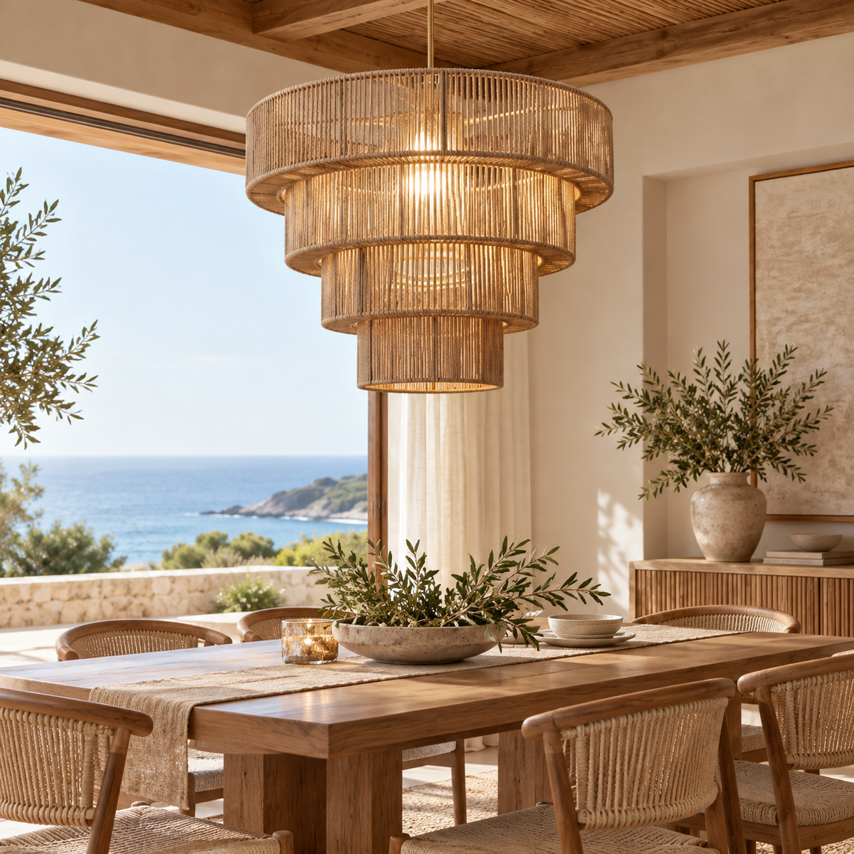 Håndlavet loftlampe med justerbar højde og moderne design