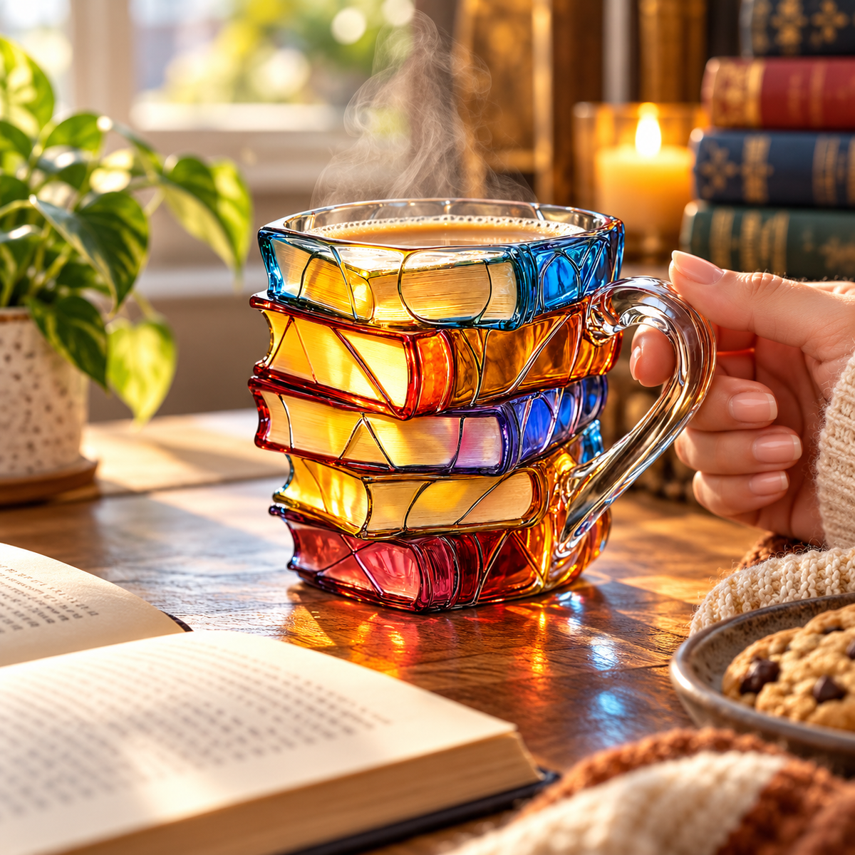 Handcrafted Colorful Book Mug Unique Design Gift Mug