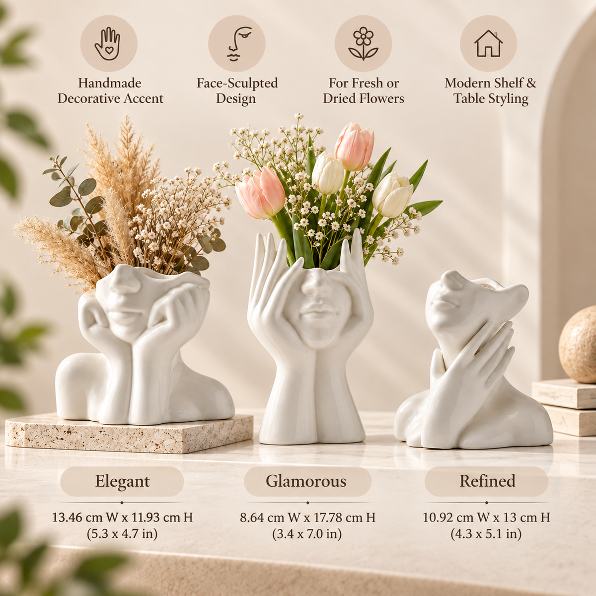 Vaso decorativo artesanal com rosto único e decoração esculpida