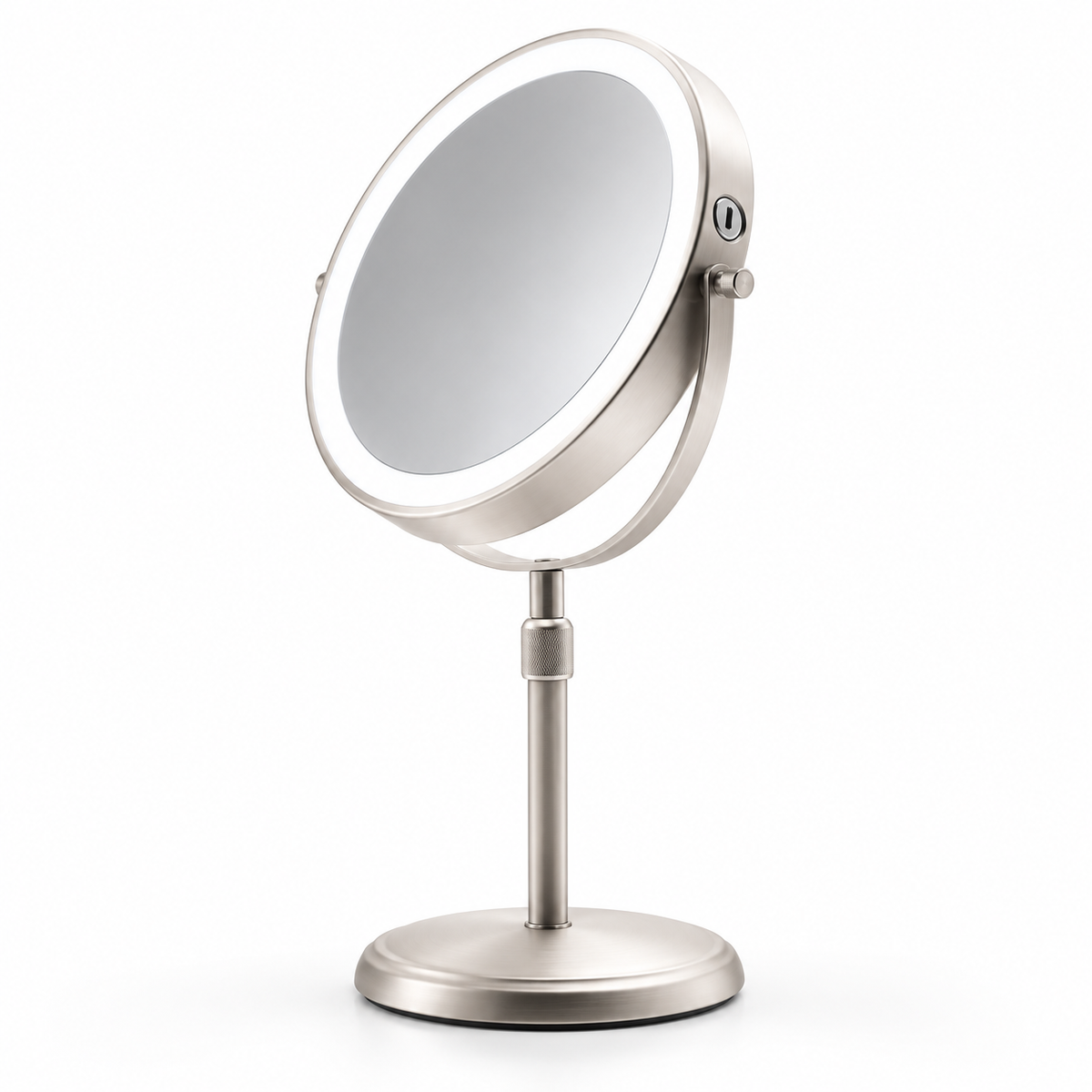 Espejo de maquillaje LED de altura ajustable y diseño de doble cara