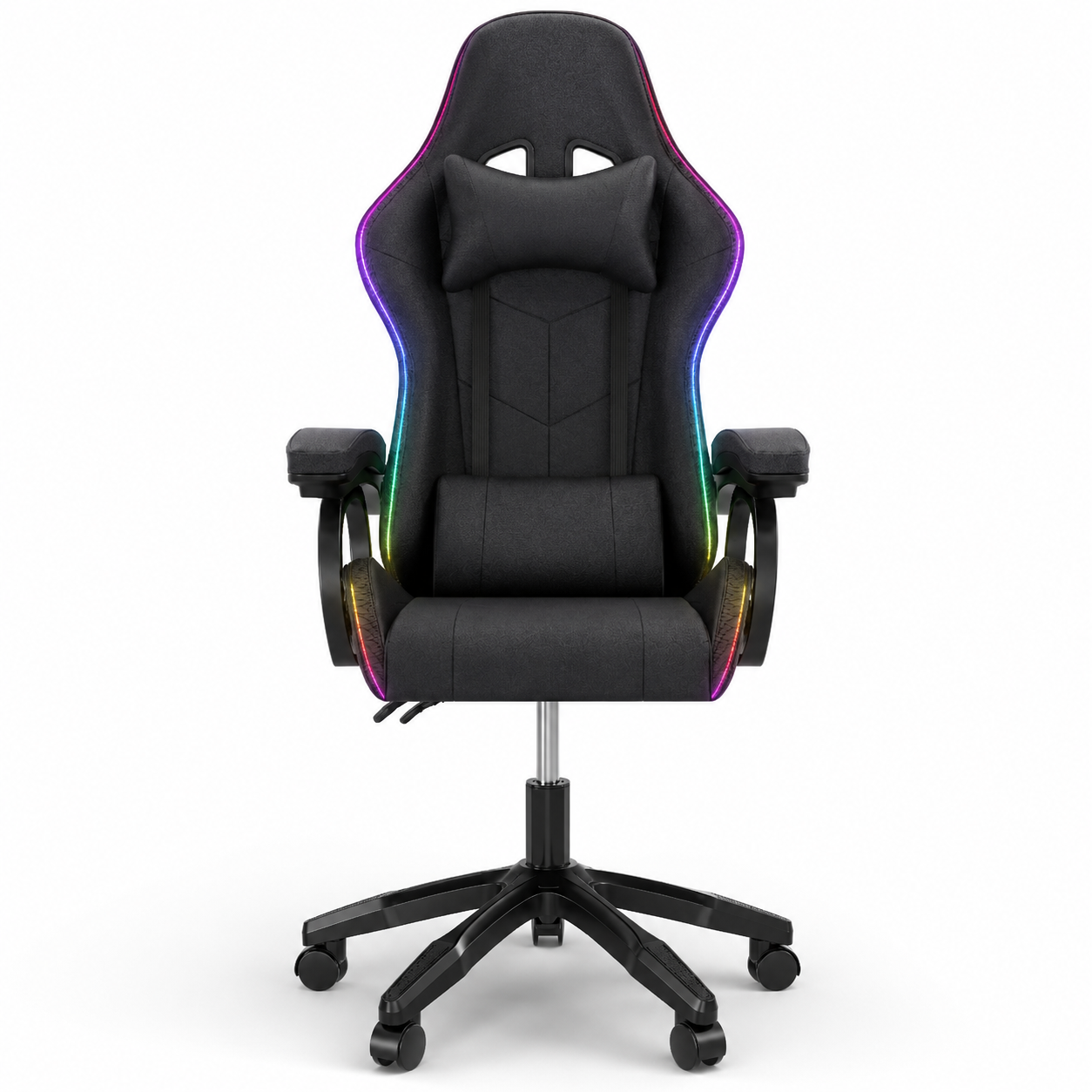 Gamingstol med høj ryg, RGB-belysning, tilbagelæning, nakkestøtte og lændestøtte