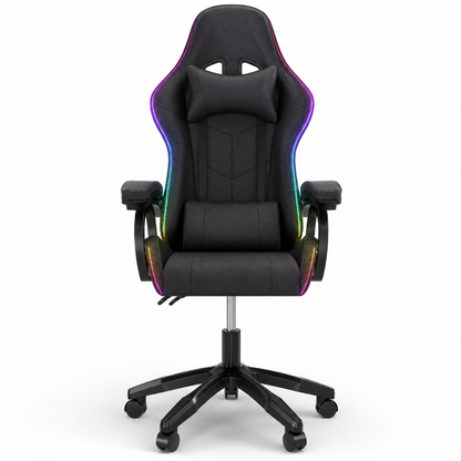 Gamingstol med høj ryg, RGB-belysning, tilbagelæning, nakkestøtte og lændestøtte