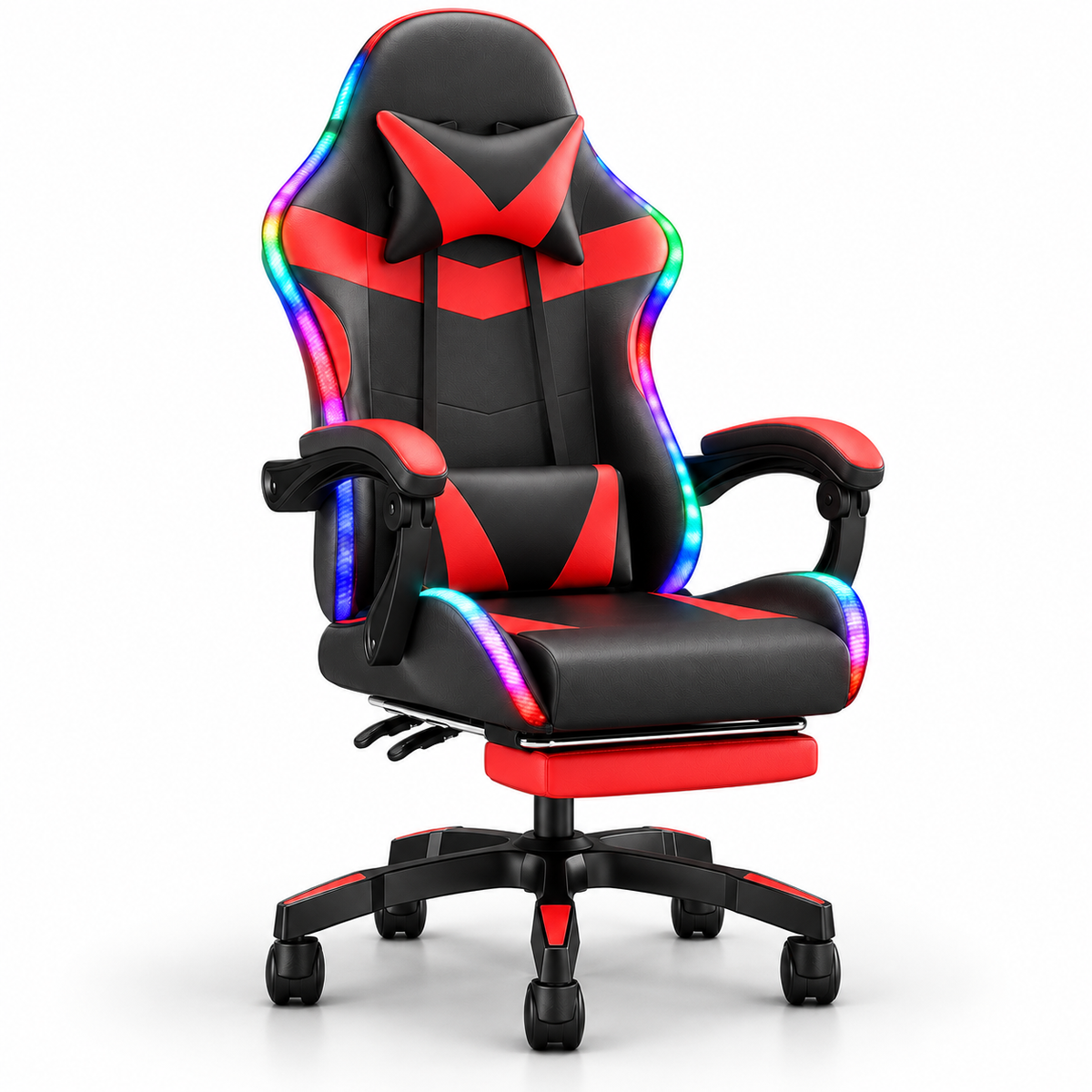 Sedia da gaming con schienale alto, illuminazione RGB, reclinabile, poggiatesta e supporto lombare