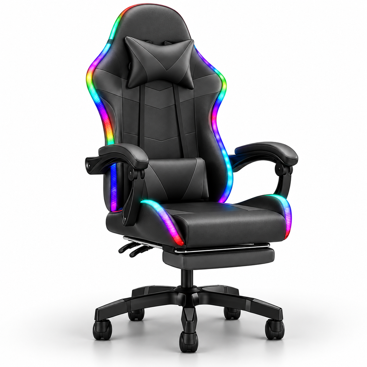 Sedia da gaming con schienale alto, illuminazione RGB, reclinabile, poggiatesta e supporto lombare
