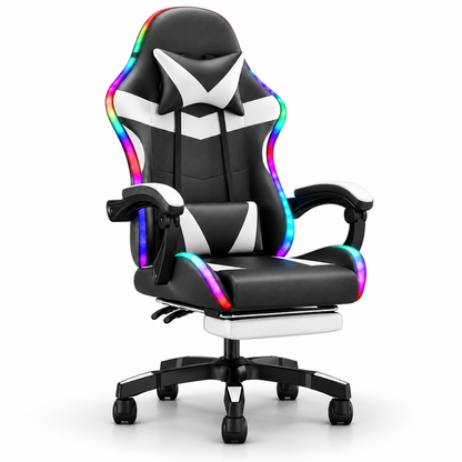 Sedia da gaming con schienale alto, illuminazione RGB, reclinabile, poggiatesta e supporto lombare
