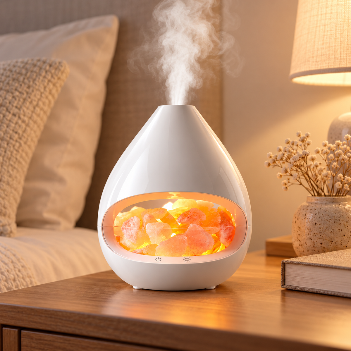 Dekorativt design med diffuser og Himalayasaltlampe