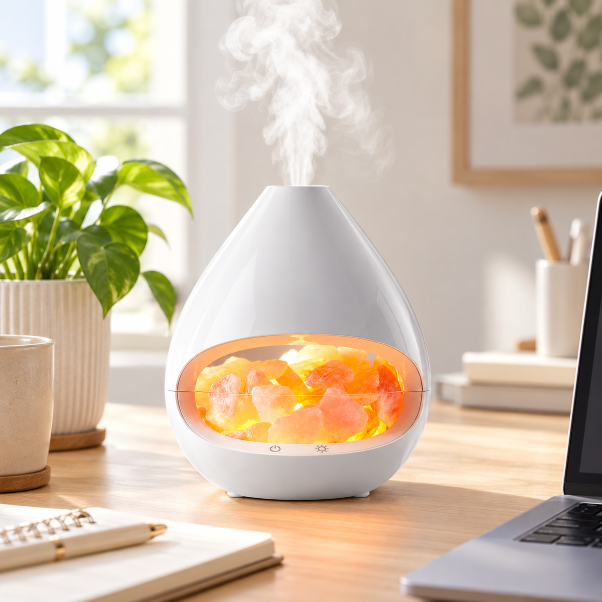 Dekorativt design med diffuser og Himalayasaltlampe