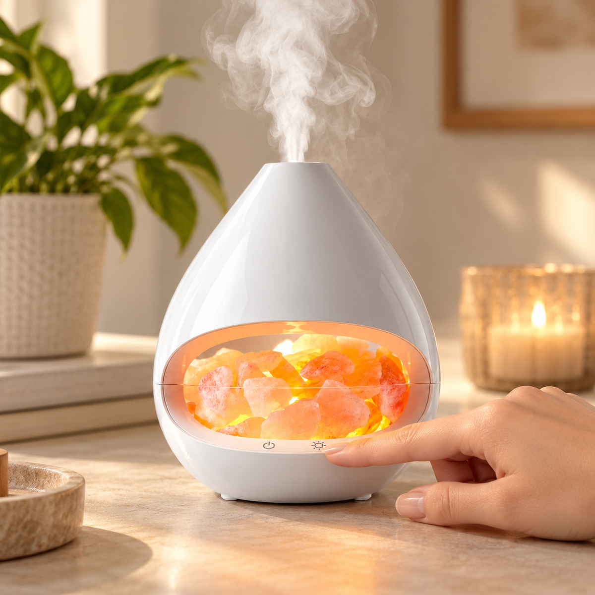 Dekorativt design med diffuser og Himalayasaltlampe