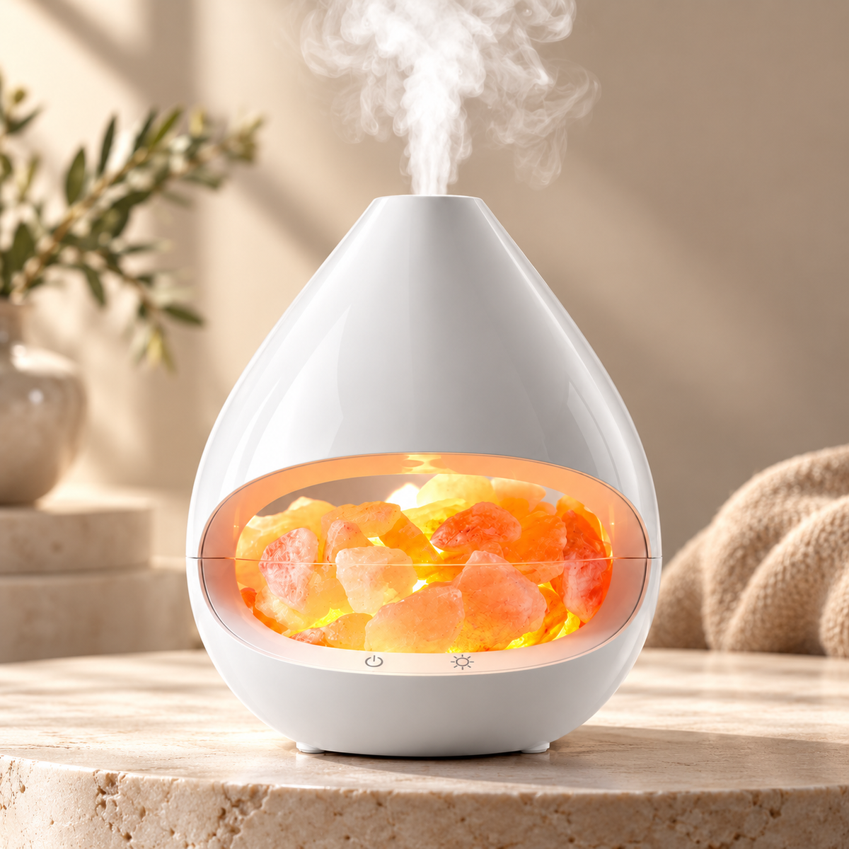 Dekorativt design med diffuser og Himalayasaltlampe
