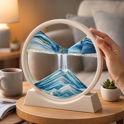 Scultura da tavolo con vetro mobile e sabbia decorativa per la casa