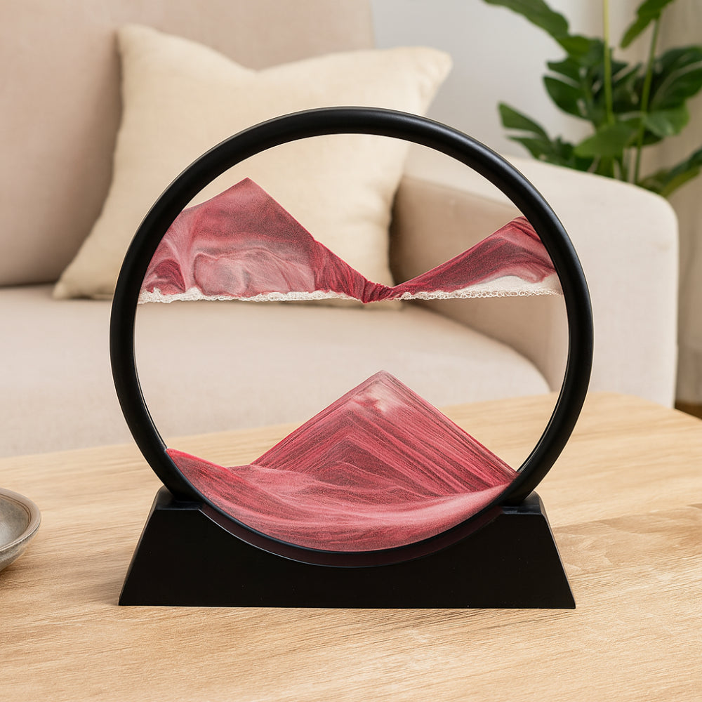Scultura da tavolo con vetro mobile e sabbia decorativa per la casa