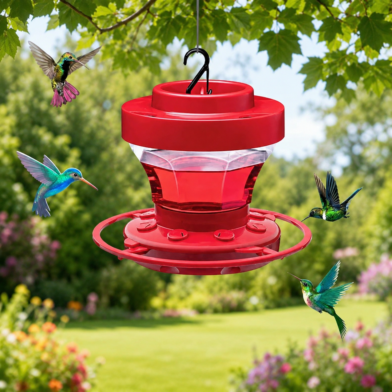 Kolibri-Futterspender zum Aufhängen im Garten mit einfachem Nachfüll-Design