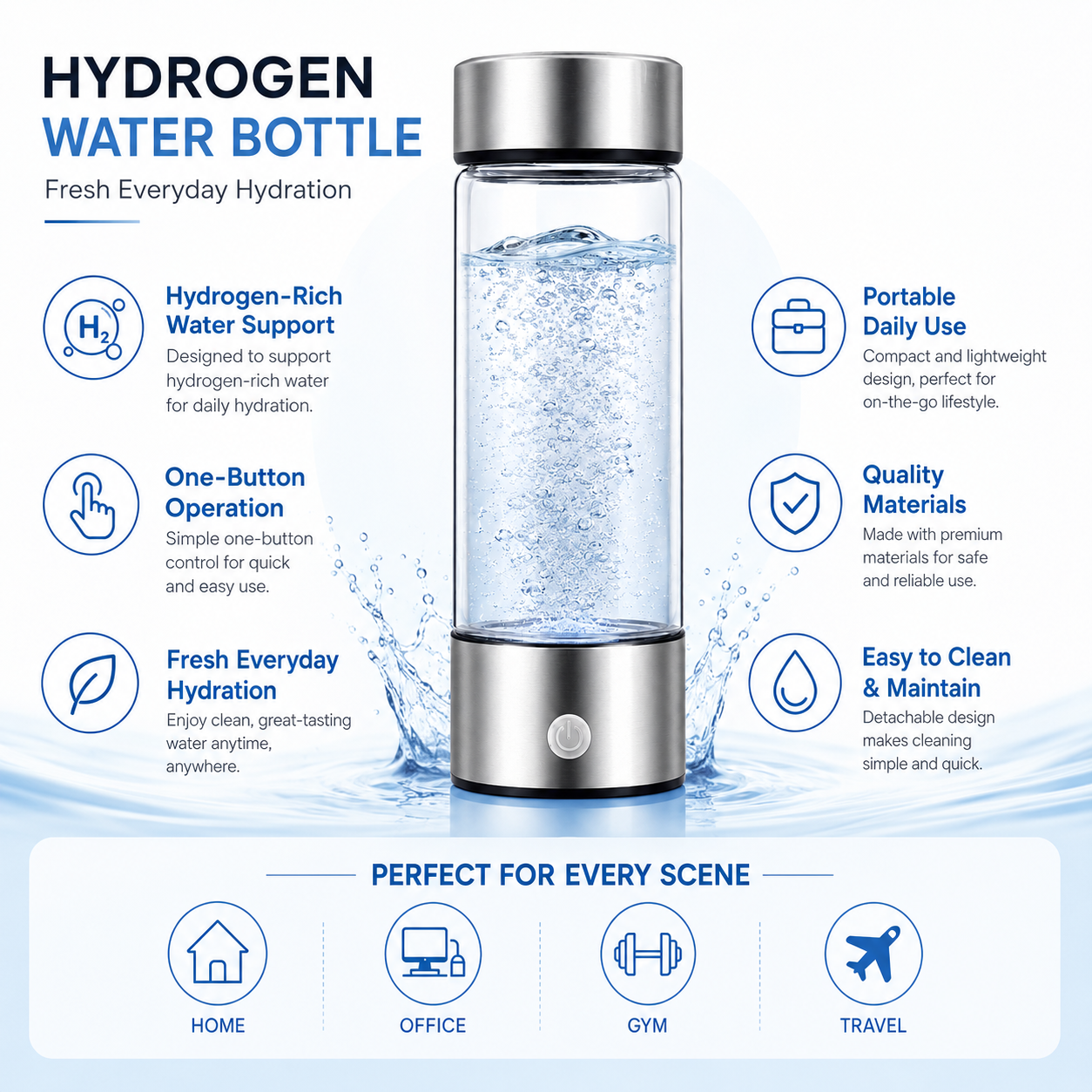 Hydrogen Water Bottle Portable Infused Hydration Maker