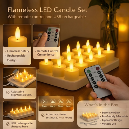 LED-Kerzen Flammenlos Set Fernbedienung Timer USB Wiederaufladbar