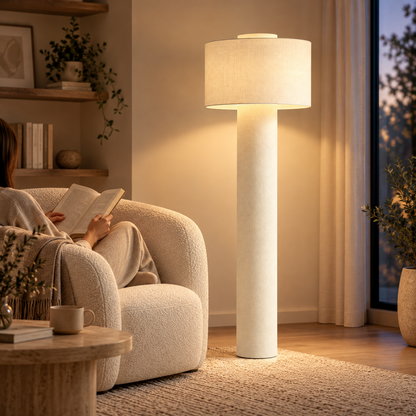 Høj gulvlampe med indirekte belysning og dekorativt design