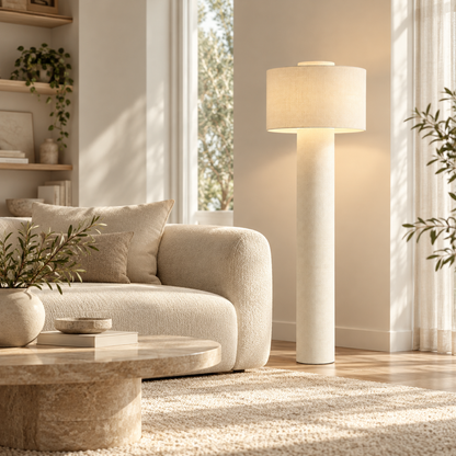 Høj gulvlampe med indirekte belysning og dekorativt design